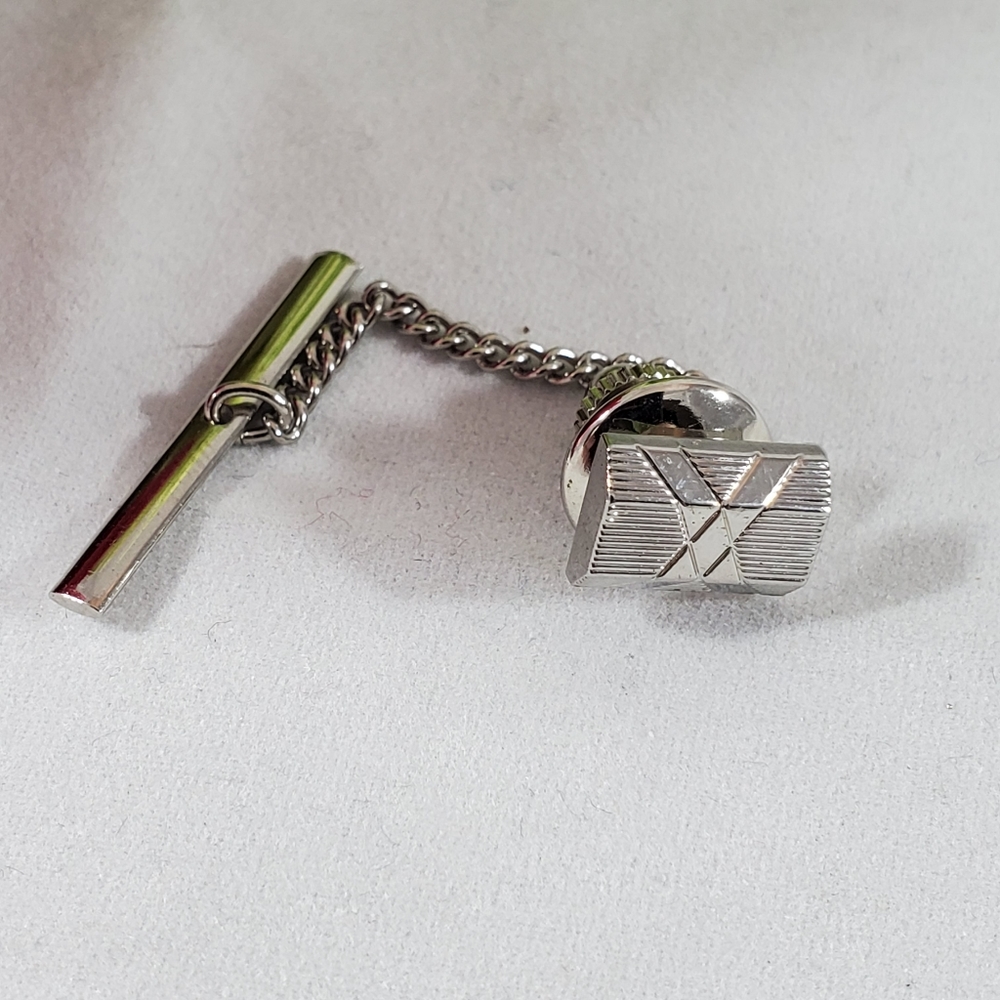 Silver Toned tie tack rectangle textured